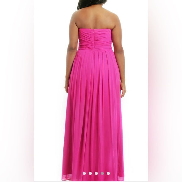 Badgley Mischka Collection Magenta Fluorescent Chiffon Strapless Gown 10 - Picture 4 of 15